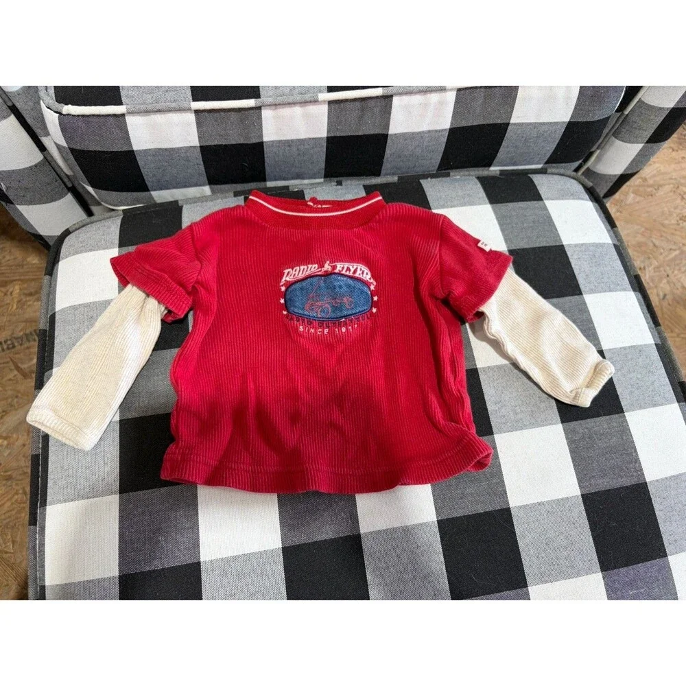 Y2K Radio Flyer 2-Piece Ribbed Outfit Set Long Sleeve Shirt & Pants 3/6 MOS